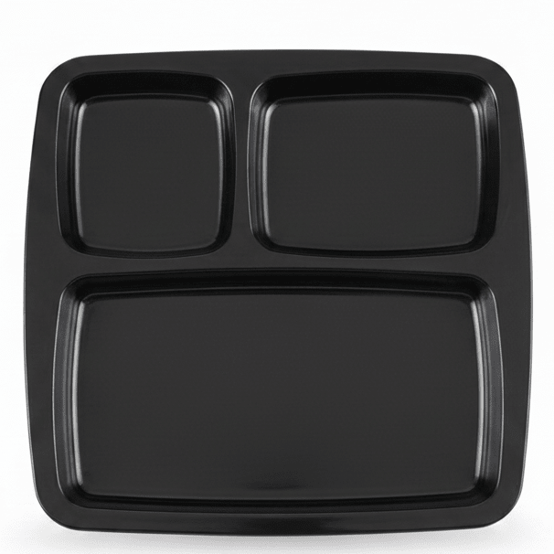 AKDC Black Square Melamine 3 Portion Serving Plate 23.5 × 23.5 cm Heavy Duty Food Grade Section Plate for Dining and Catering - Al Kabayel Discount CentreAKDC Black Square Melamine 3 Portion Serving Plate 23.5 × 23.5 cm Heavy Duty Food Grade Section Plate for Dining and CateringPlatesAKDCAl Kabayel Discount Centre