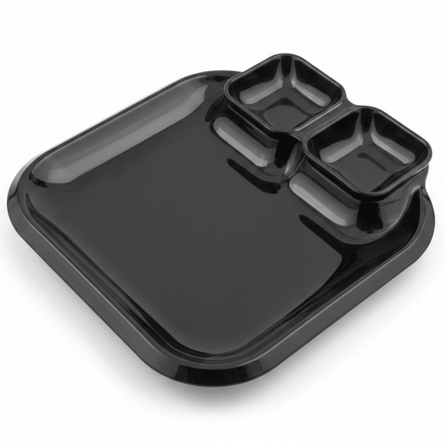 AKDC Black Square Melamine 3 Portion Serving Plate 24 cm Premium Quality Compartment Tray for Kitchen Restaurant and Buffet Use - Al Kabayel Discount CentreAKDC Black Square Melamine 3 Portion Serving Plate 24 cm Premium Quality Compartment Tray for Kitchen Restaurant and Buffet UsePlatesAKDCAl Kabayel Discount Centre
