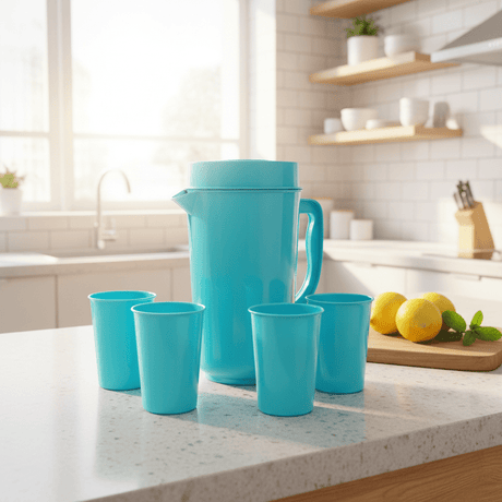 AKDC Blue Plastic Water Jug with 4 Tumblers Lightweight Serving Set - 1100ML - Al Kabayel Discount CentreAKDC Blue Plastic Water Jug with 4 Tumblers Lightweight Serving Set - 1100MLJugsAKDCAl Kabayel Discount Centre