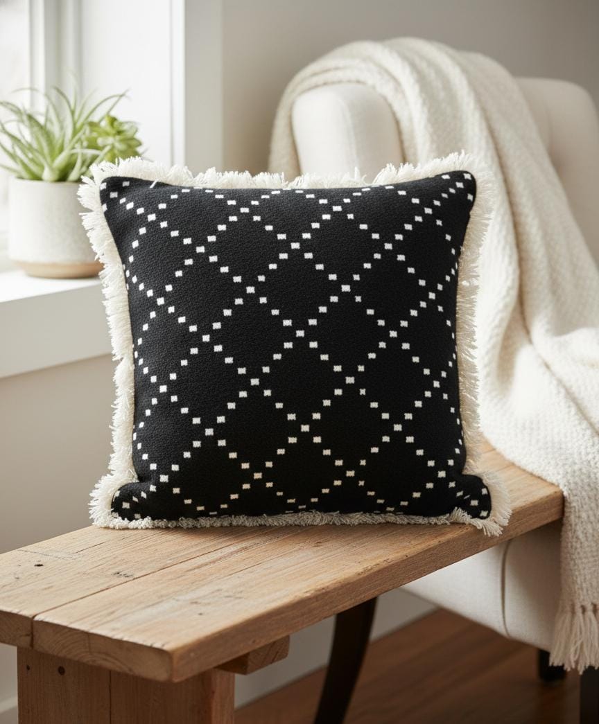 AKDC Bold Black & White Geometric Pattern Square Decorative Cushion – Cotton Fabric, 43×43 cm - Al Kabayel Discount CentreAKDC Bold Black & White Geometric Pattern Square Decorative Cushion – Cotton Fabric, 43×43 cmFloor Pillows & CushionsAKDCAl Kabayel Discount Centre