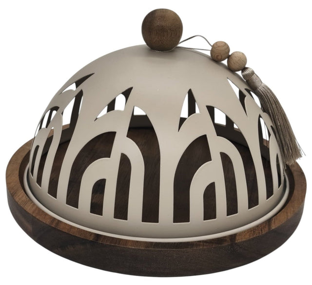 AKDC Cake Tray with Wooden Base and Metal Lid 23cm*15cm, Ivory - Al Kabayel Discount CentreAKDC Cake Tray with Wooden Base and Metal Lid 23cm*15cm, IvoryServeware SetsAKDCAl Kabayel Discount Centre