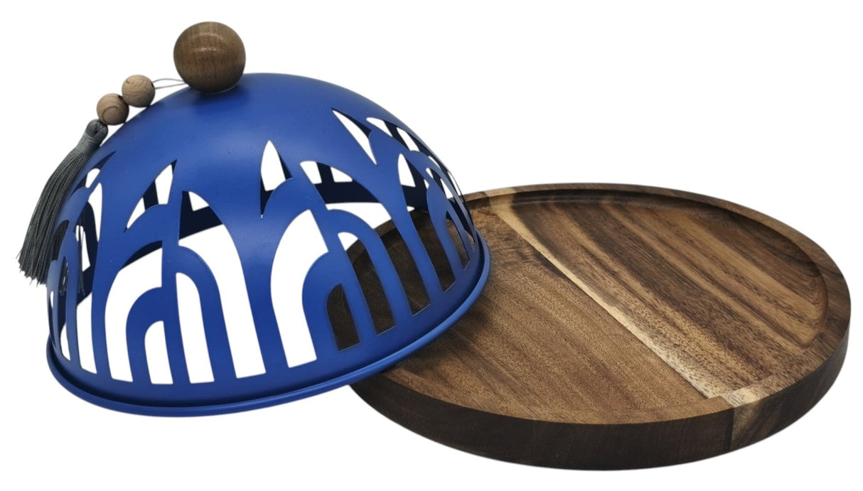 AKDC Cake Tray with Wooden Base and Metal Lid 28cm*20cm, Blue - Al Kabayel Discount CentreAKDC Cake Tray with Wooden Base and Metal Lid 28cm*20cm, BlueServeware SetsAKDCAl Kabayel Discount Centre