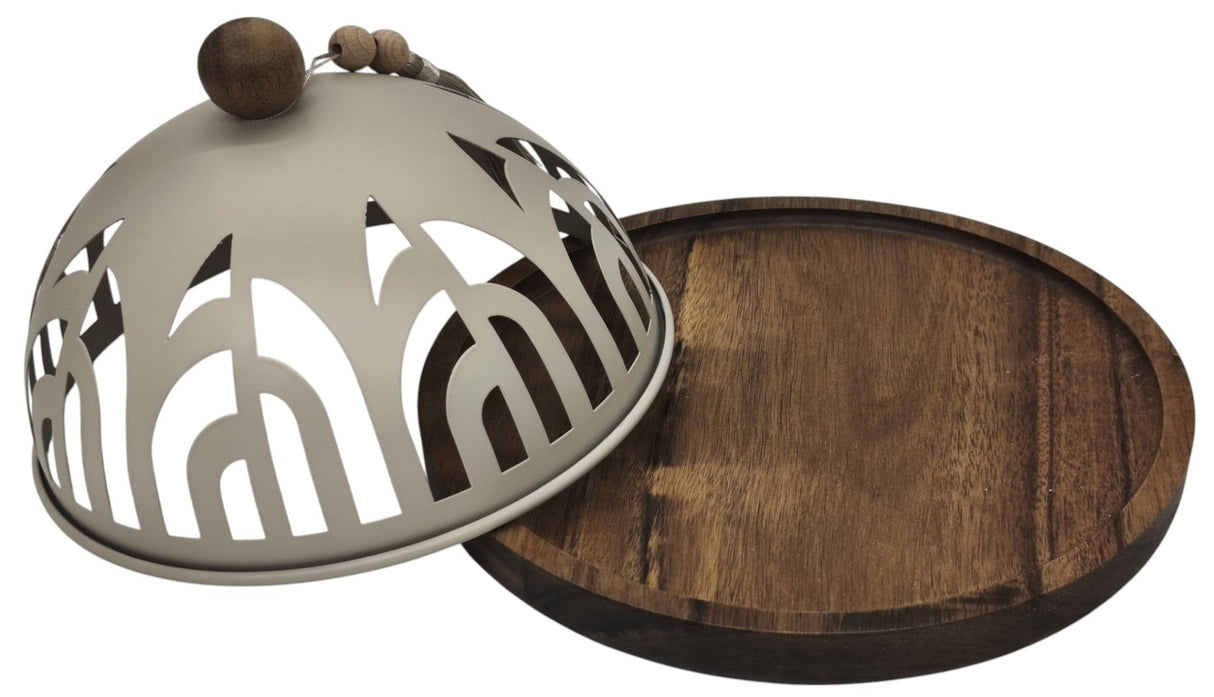 AKDC Cake Tray with Wooden Base and Metal Lid 28cm*20cm, Ivory - Al Kabayel Discount CentreAKDC Cake Tray with Wooden Base and Metal Lid 28cm*20cm, IvoryServeware SetsAKDCAl Kabayel Discount Centre