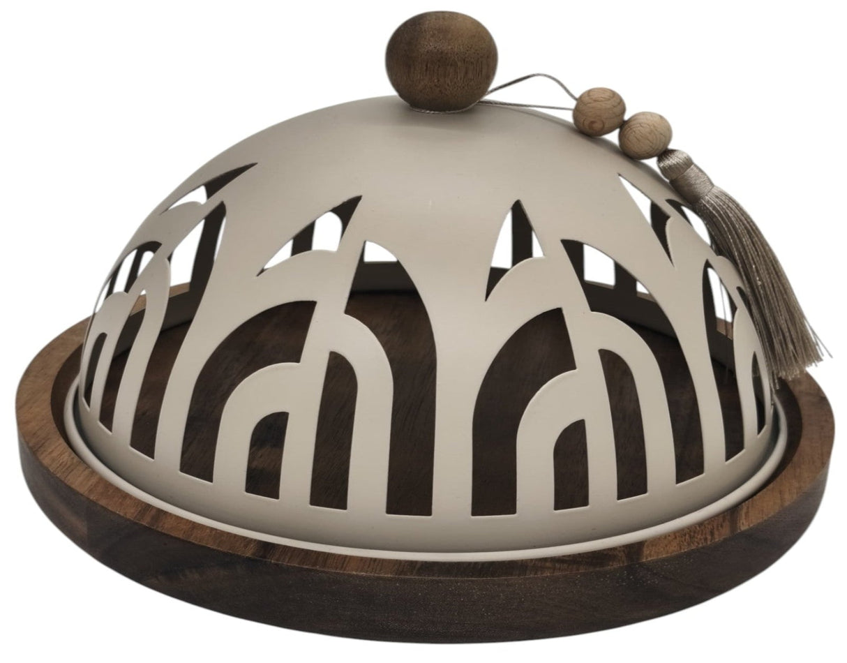 AKDC Cake Tray with Wooden Base and Metal Lid 28cm*20cm, Ivory - Al Kabayel Discount CentreAKDC Cake Tray with Wooden Base and Metal Lid 28cm*20cm, IvoryServeware SetsAKDCAl Kabayel Discount Centre