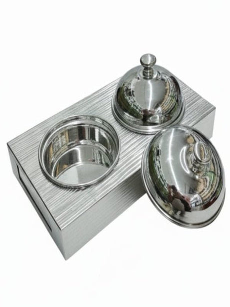 AKDC Candy Bowl Set with Holder (2 Pieces) – Premium Metal Silver Finish, Elegant Tabletop Sweet Serving Set, 17 × 14 × 10 cm - Al Kabayel Discount CentreAKDC Candy Bowl Set with Holder (2 Pieces) – Premium Metal Silver Finish, Elegant Tabletop Sweet Serving Set, 17 × 14 × 10 cmJars & Food SaversAKDCAl Kabayel Discount Centre