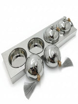 AKDC Candy Bowl Set with Holder (4 Pieces) – Luxury Metal Silver Finish, Complete Decorative Serving Set, 51 × 14 × 10 cm - Al Kabayel Discount CentreAKDC Candy Bowl Set with Holder (4 Pieces) – Luxury Metal Silver Finish, Complete Decorative Serving Set, 51 × 14 × 10 cmJars & Food SaversAKDCAl Kabayel Discount Centre