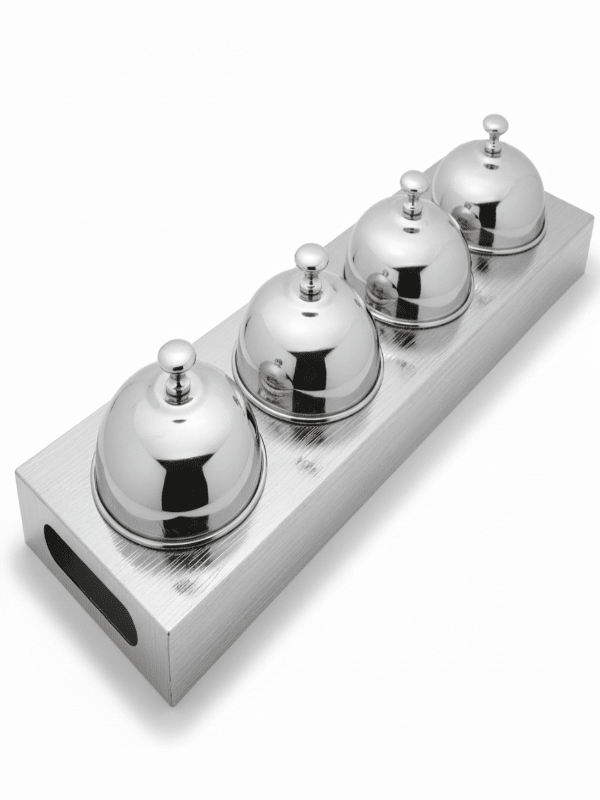 AKDC Candy Bowl Set with Holder (4 Pieces) – Luxury Metal Silver Finish, Complete Decorative Serving Set, 51 × 14 × 10 cm - Al Kabayel Discount CentreAKDC Candy Bowl Set with Holder (4 Pieces) – Luxury Metal Silver Finish, Complete Decorative Serving Set, 51 × 14 × 10 cmJars & Food SaversAKDCAl Kabayel Discount Centre