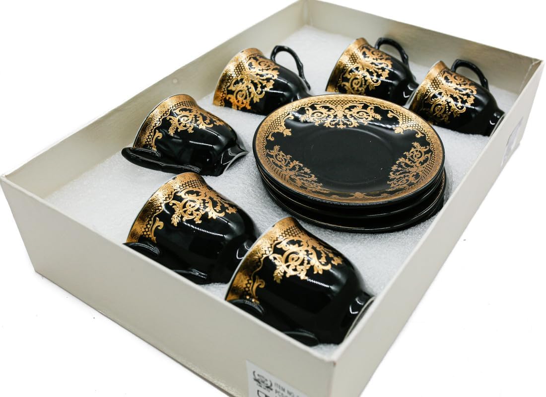 AKDC Ceramic 12Pcs Cup And Saucer Arabian Coffee Cups, Ceramic Tea Cups Set of 6, Teacups With Saucer 6 (80ML) - Black/Golden - Al Kabayel Discount CentreAKDC Ceramic 12Pcs Cup And Saucer Arabian Coffee Cups, Ceramic Tea Cups Set of 6, Teacups With Saucer 6 (80ML) - Black/GoldenTea CupsAKDCAl Kabayel Discount Centre