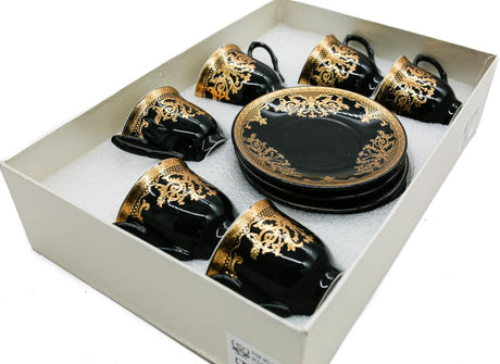 AKDC Ceramic 12Pcs Cup And Saucer Arabian Coffee Cups, Ceramic Tea Cups Set of 6, Teacups With Saucer 6 (80ML) - Black/Golden - Al Kabayel Discount CentreAKDC Ceramic 12Pcs Cup And Saucer Arabian Coffee Cups, Ceramic Tea Cups Set of 6, Teacups With Saucer 6 (80ML) - Black/GoldenTea CupsAKDCAl Kabayel Discount Centre