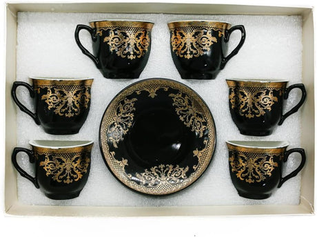 AKDC Ceramic 12Pcs Cup And Saucer Arabian Coffee Cups, Ceramic Tea Cups Set of 6, Teacups With Saucer 6 (80ML) - Black/Golden - Al Kabayel Discount CentreAKDC Ceramic 12Pcs Cup And Saucer Arabian Coffee Cups, Ceramic Tea Cups Set of 6, Teacups With Saucer 6 (80ML) - Black/GoldenTea CupsAKDCAl Kabayel Discount Centre