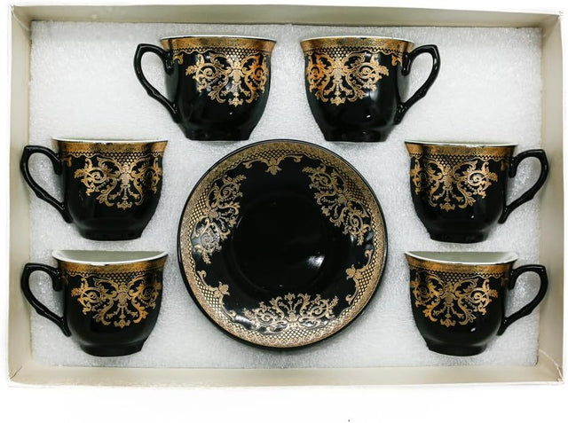AKDC Ceramic 12Pcs Cup And Saucer Arabian Coffee Cups, Ceramic Tea Cups Set of 6, Teacups With Saucer 6 (80ML) - Black/Golden - Al Kabayel Discount CentreAKDC Ceramic 12Pcs Cup And Saucer Arabian Coffee Cups, Ceramic Tea Cups Set of 6, Teacups With Saucer 6 (80ML) - Black/GoldenTea CupsAKDCAl Kabayel Discount Centre