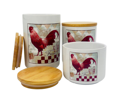 AKDC Ceramic 3pcs Canister Set 350ml+600ml+1000ml with a Wooden Lid, White, XSP612 - 13 - Al Kabayel Discount CentreAKDC Ceramic 3pcs Canister Set 350ml+600ml+1000ml with a Wooden Lid, White, XSP612 - 13Jars & Food SaversAKDCAl Kabayel Discount Centre