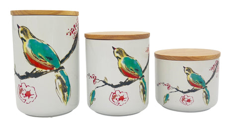 AKDC Ceramic 3pcs Canister Set 350ml+600ml+1000ml with a Wooden Lid, White - Al Kabayel Discount CentreAKDC Ceramic 3pcs Canister Set 350ml+600ml+1000ml with a Wooden Lid, WhiteJars & Food SaversAKDCAl Kabayel Discount Centre