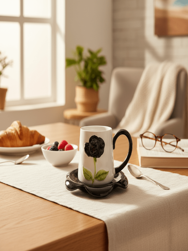 AKDC Ceramic Cup and Saucer Set – Black with White Flower Pattern, 380 ml Coffee & Tea Cup - Al Kabayel Discount CentreAKDC Ceramic Cup and Saucer Set – Black with White Flower Pattern, 380 ml Coffee & Tea CupTea CupsAKDCAl Kabayel Discount Centre