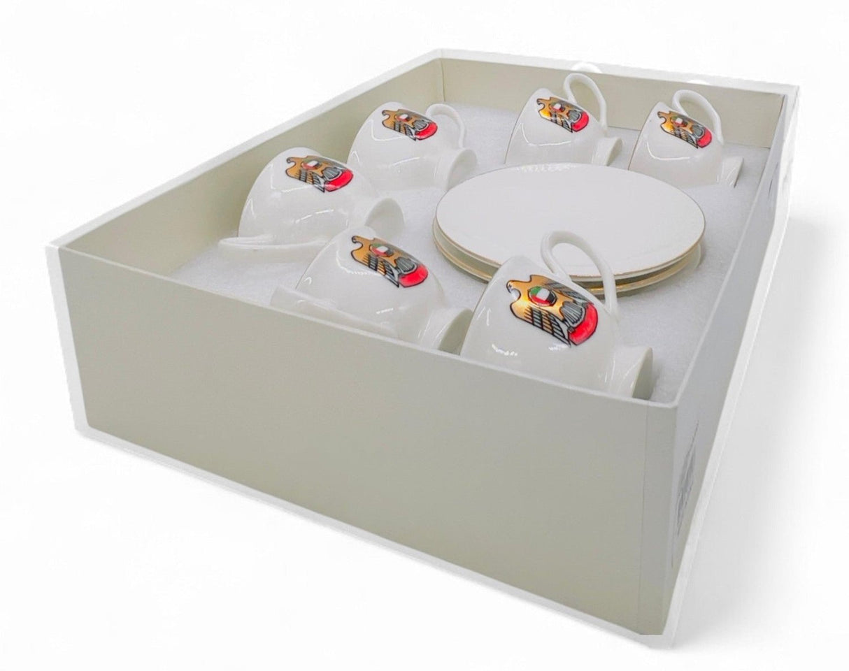 AKDC Ceramic Cup and Sacucer 6pcs with UAE Logo 100ml, White - Al Kabayel Discount CentreAKDC Ceramic Cup and Sacucer 6pcs with UAE Logo 100ml, WhiteTea SetsAKDCAl Kabayel Discount Centre