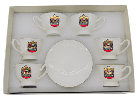 AKDC Ceramic Cup and Sacucer 6pcs with UAE Logo 100ml, White - Al Kabayel Discount CentreAKDC Ceramic Cup and Sacucer 6pcs with UAE Logo 100ml, WhiteTea SetsAKDCAl Kabayel Discount Centre