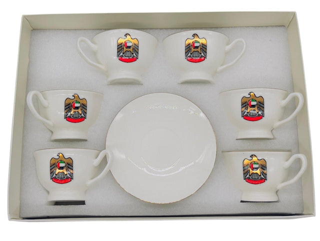 AKDC Ceramic Cup and Sacucer 6pcs with UAE Logo 100ml, White - Al Kabayel Discount CentreAKDC Ceramic Cup and Sacucer 6pcs with UAE Logo 100ml, WhiteTea SetsAKDCAl Kabayel Discount Centre