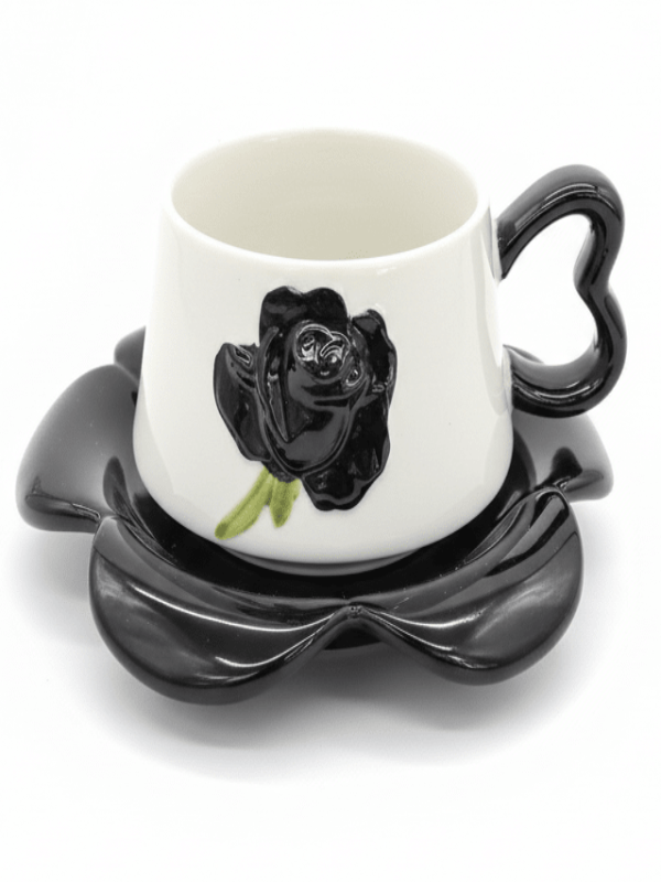 AKDC Ceramic Cup and Saucer Set – Black with White Flower Pattern, 350 ml Coffee & Tea Cup - Al Kabayel Discount CentreAKDC Ceramic Cup and Saucer Set – Black with White Flower Pattern, 350 ml Coffee & Tea CupTea CupsAKDCAl Kabayel Discount Centre