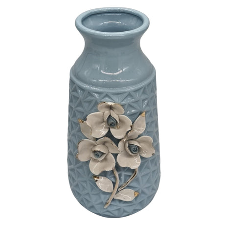 AKDC Ceramic Flower Vase for Home Decor Table Centerpieces, Flower Design Decorative Flowers Vase - 24cmX8cm - Cyan - Al Kabayel Discount CentreAKDC Ceramic Flower Vase for Home Decor Table Centerpieces, Flower Design Decorative Flowers Vase - 24cmX8cm - CyanHome Décor AccentsAKDCAl Kabayel Discount Centre
