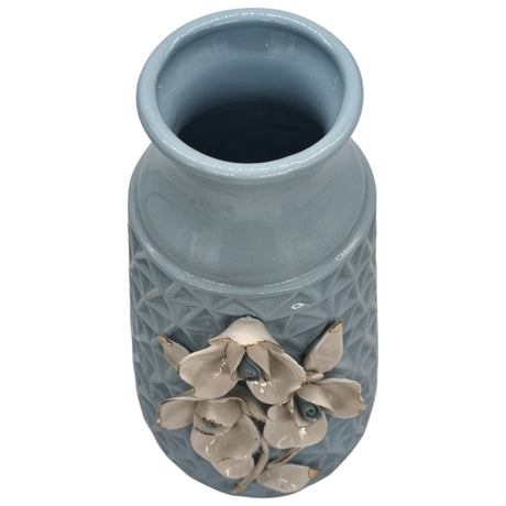 AKDC Ceramic Flower Vase for Home Decor Table Centerpieces, Flower Design Decorative Flowers Vase - 24cmX8cm - Cyan - Al Kabayel Discount CentreAKDC Ceramic Flower Vase for Home Decor Table Centerpieces, Flower Design Decorative Flowers Vase - 24cmX8cm - CyanHome Décor AccentsAKDCAl Kabayel Discount Centre