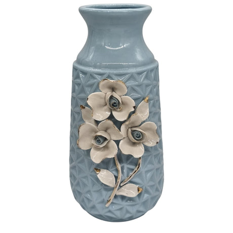 AKDC Ceramic Flower Vase for Home Decor Table Centerpieces, Flower Design Decorative Flowers Vase - 24cmX8cm - Cyan - Al Kabayel Discount CentreAKDC Ceramic Flower Vase for Home Decor Table Centerpieces, Flower Design Decorative Flowers Vase - 24cmX8cm - CyanHome Décor AccentsAKDCAl Kabayel Discount Centre