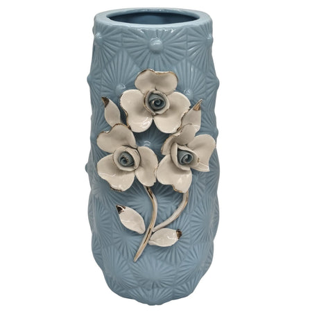 AKDC Ceramic Flower Vase for Home Decor Table Centerpieces, Flower Design Decorative Flowers Vase - 24cmX9cm - Cyan - Al Kabayel Discount CentreAKDC Ceramic Flower Vase for Home Decor Table Centerpieces, Flower Design Decorative Flowers Vase - 24cmX9cm - CyanHome Décor AccentsAKDCAl Kabayel Discount Centre