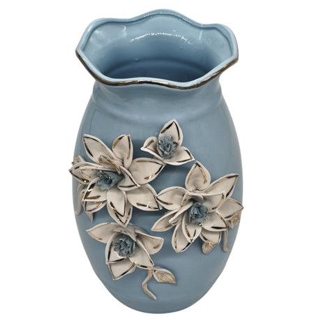 AKDC Ceramic Flower Vase for Home Decor Table Centerpieces, Flower Design Decorative Flowers Vase - 25cmX12cm - Cyan - Al Kabayel Discount CentreAKDC Ceramic Flower Vase for Home Decor Table Centerpieces, Flower Design Decorative Flowers Vase - 25cmX12cm - CyanHome Décor AccentsAKDCAl Kabayel Discount Centre