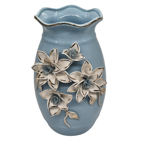 AKDC Ceramic Flower Vase for Home Decor Table Centerpieces, Flower Design Decorative Flowers Vase - 25cmX12cm - Cyan - Al Kabayel Discount CentreAKDC Ceramic Flower Vase for Home Decor Table Centerpieces, Flower Design Decorative Flowers Vase - 25cmX12cm - CyanHome Décor AccentsAKDCAl Kabayel Discount Centre