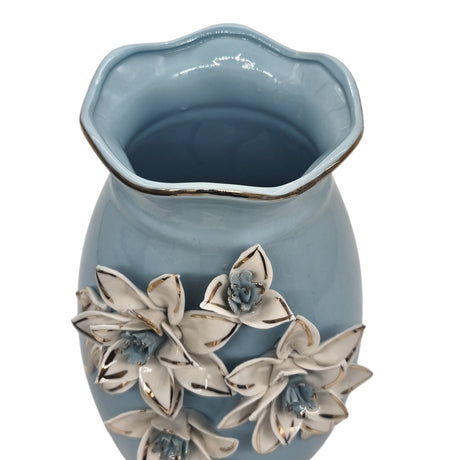 AKDC Ceramic Flower Vase for Home Decor Table Centerpieces, Flower Design Decorative Flowers Vase - 25cmX12cm - Cyan - Al Kabayel Discount CentreAKDC Ceramic Flower Vase for Home Decor Table Centerpieces, Flower Design Decorative Flowers Vase - 25cmX12cm - CyanHome Décor AccentsAKDCAl Kabayel Discount Centre