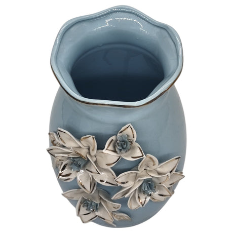 AKDC Ceramic Flower Vase for Home Decor Table Centerpieces, Flower Design Decorative Flowers Vase - 25cmX12cm - Cyan - Al Kabayel Discount CentreAKDC Ceramic Flower Vase for Home Decor Table Centerpieces, Flower Design Decorative Flowers Vase - 25cmX12cm - CyanHome Décor AccentsAKDCAl Kabayel Discount Centre