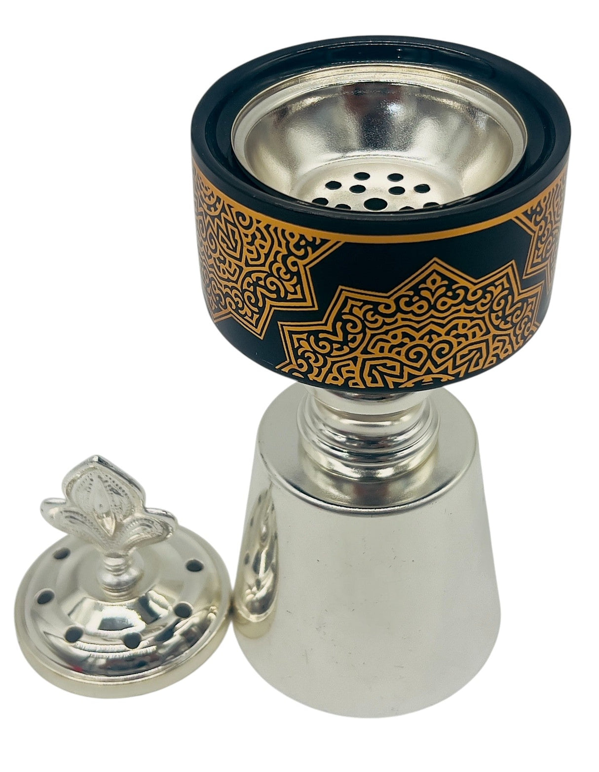 AKDC Ceramic Incense Burner with Metal Base 7.5cm*20cm, Black/Gold/Silver - Al Kabayel Discount CentreAKDC Ceramic Incense Burner with Metal Base 7.5cm*20cm, Black/Gold/SilverHome Décor AccentsAKDCAl Kabayel Discount Centre