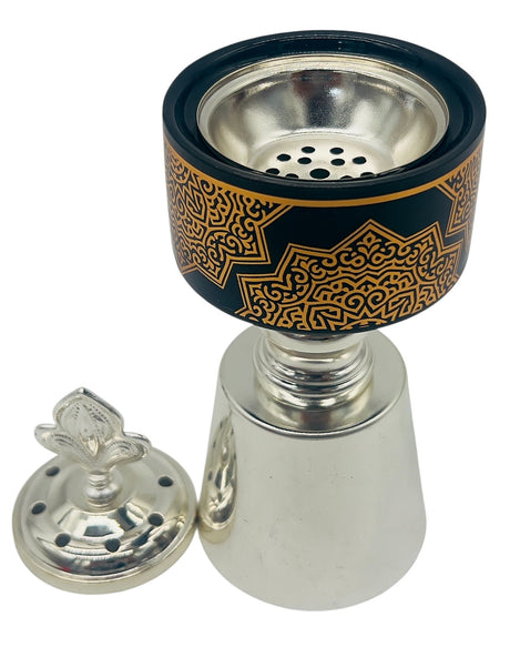 AKDC Ceramic Incense Burner with Metal Base 7.5cm*20cm, Black/Gold/Silver - Al Kabayel Discount CentreAKDC Ceramic Incense Burner with Metal Base 7.5cm*20cm, Black/Gold/SilverHome Décor AccentsAKDCAl Kabayel Discount Centre