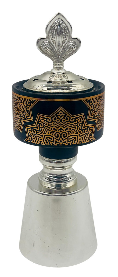 AKDC Ceramic Incense Burner with Metal Base 7.5cm*20cm, Black/Gold/Silver - Al Kabayel Discount CentreAKDC Ceramic Incense Burner with Metal Base 7.5cm*20cm, Black/Gold/SilverHome Décor AccentsAKDCAl Kabayel Discount Centre