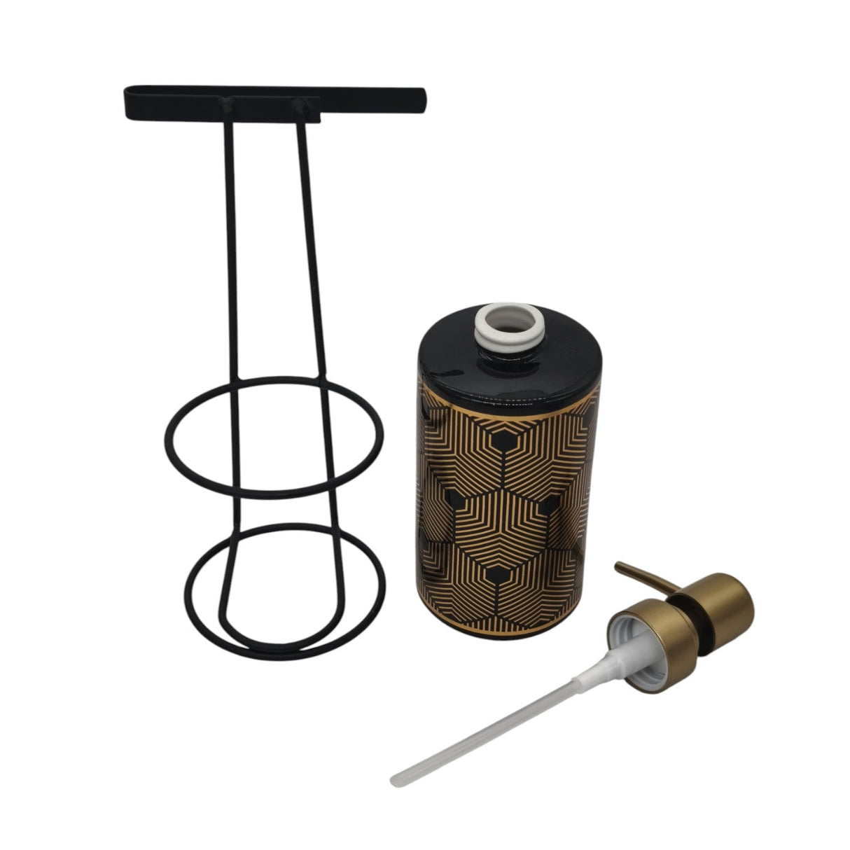 AKDC Ceramic Liquid Soap Dispenser With Metal Hanging Stand for Bathroom & Kitchen Sink, Dish Soap Dispenser with Easy - to - Press Pump - 450ML - Black&Gold - Al Kabayel Discount CentreAKDC Ceramic Liquid Soap Dispenser With Metal Hanging Stand for Bathroom & Kitchen Sink, Dish Soap Dispenser with Easy - to - Press Pump - 450ML - Black&GoldHolders & DispensersAKDCAl Kabayel Discount Centre