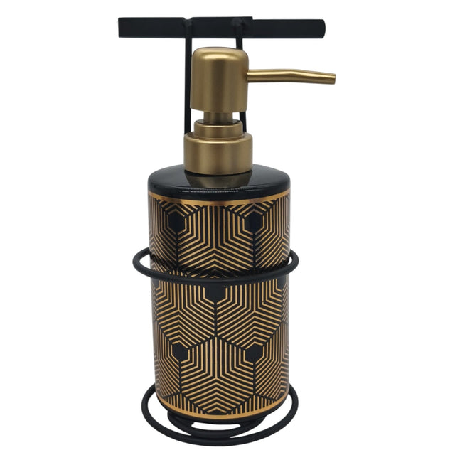 AKDC Ceramic Liquid Soap Dispenser With Metal Hanging Stand for Bathroom & Kitchen Sink, Dish Soap Dispenser with Easy - to - Press Pump - 450ML - Black&Gold - Al Kabayel Discount CentreAKDC Ceramic Liquid Soap Dispenser With Metal Hanging Stand for Bathroom & Kitchen Sink, Dish Soap Dispenser with Easy - to - Press Pump - 450ML - Black&GoldHolders & DispensersAKDCAl Kabayel Discount Centre