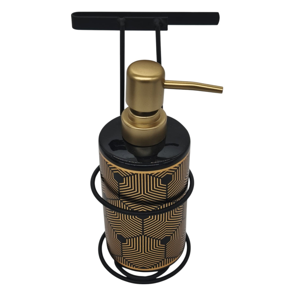AKDC Ceramic Liquid Soap Dispenser With Metal Hanging Stand for Bathroom & Kitchen Sink, Dish Soap Dispenser with Easy - to - Press Pump - 450ML - Black&Gold - Al Kabayel Discount CentreAKDC Ceramic Liquid Soap Dispenser With Metal Hanging Stand for Bathroom & Kitchen Sink, Dish Soap Dispenser with Easy - to - Press Pump - 450ML - Black&GoldHolders & DispensersAKDCAl Kabayel Discount Centre
