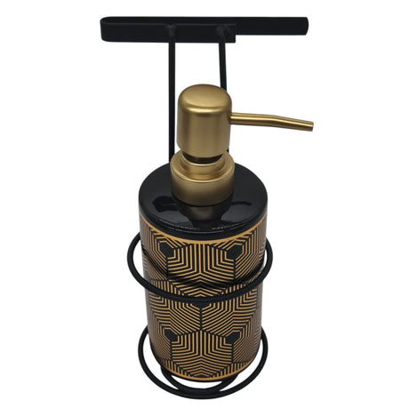 AKDC Ceramic Liquid Soap Dispenser With Metal Hanging Stand for Bathroom & Kitchen Sink, Dish Soap Dispenser with Easy - to - Press Pump - 450ML - Black&Gold - Al Kabayel Discount CentreAKDC Ceramic Liquid Soap Dispenser With Metal Hanging Stand for Bathroom & Kitchen Sink, Dish Soap Dispenser with Easy - to - Press Pump - 450ML - Black&GoldHolders & DispensersAKDCAl Kabayel Discount Centre