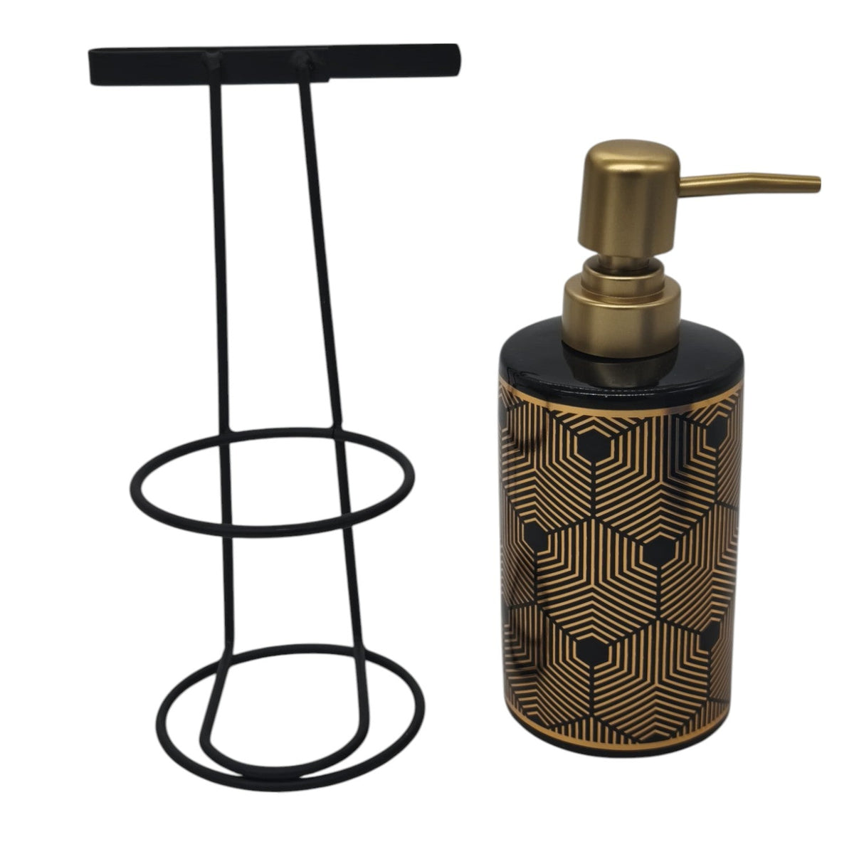 AKDC Ceramic Liquid Soap Dispenser With Metal Hanging Stand for Bathroom & Kitchen Sink, Dish Soap Dispenser with Easy - to - Press Pump - 450ML - Black&Gold - Al Kabayel Discount CentreAKDC Ceramic Liquid Soap Dispenser With Metal Hanging Stand for Bathroom & Kitchen Sink, Dish Soap Dispenser with Easy - to - Press Pump - 450ML - Black&GoldHolders & DispensersAKDCAl Kabayel Discount Centre