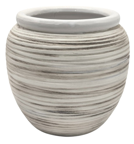 AKDC Ceramic Planter Pot 12.5cm*14cm, White/Brown Ripple Textured - Al Kabayel Discount CentreAKDC Ceramic Planter Pot 12.5cm*14cm, White/Brown Ripple TexturedFlower/Plant PotsAKDCAl Kabayel Discount Centre