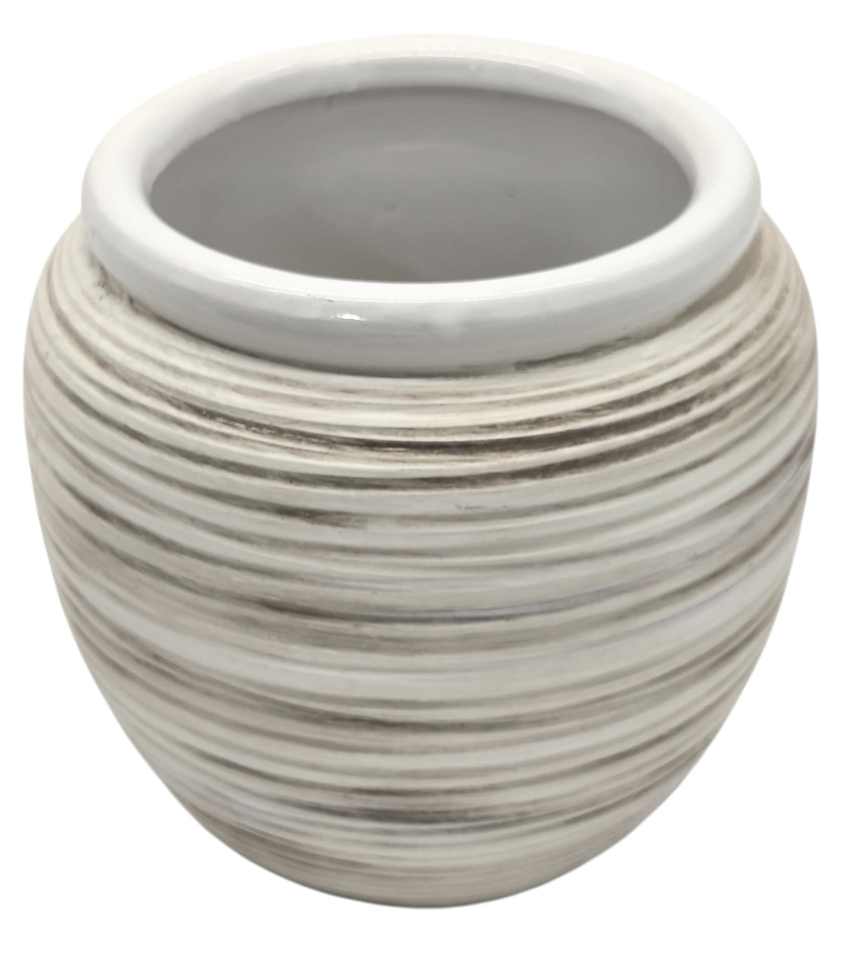 AKDC Ceramic Planter Pot 12.5cm*14cm, White/Brown Ripple Textured - Al Kabayel Discount CentreAKDC Ceramic Planter Pot 12.5cm*14cm, White/Brown Ripple TexturedFlower/Plant PotsAKDCAl Kabayel Discount Centre