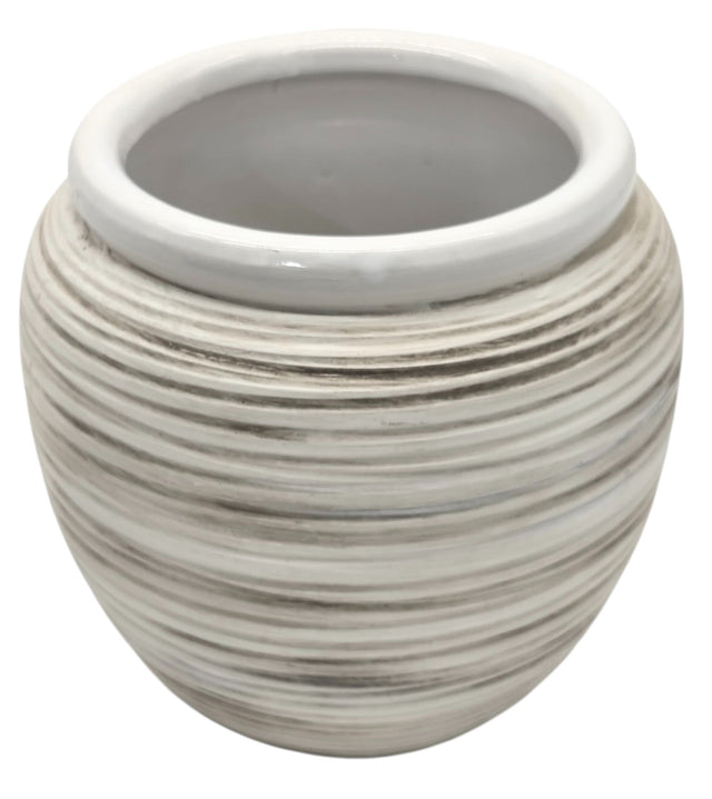 AKDC Ceramic Planter Pot 12.5cm*14cm, White/Brown Ripple Textured - Al Kabayel Discount CentreAKDC Ceramic Planter Pot 12.5cm*14cm, White/Brown Ripple TexturedFlower/Plant PotsAKDCAl Kabayel Discount Centre