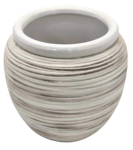 AKDC Ceramic Planter Pot 14.5cm*17cm, White/Brown Ripple Textured - Al Kabayel Discount CentreAKDC Ceramic Planter Pot 14.5cm*17cm, White/Brown Ripple TexturedFlower/Plant PotsAKDCAl Kabayel Discount Centre