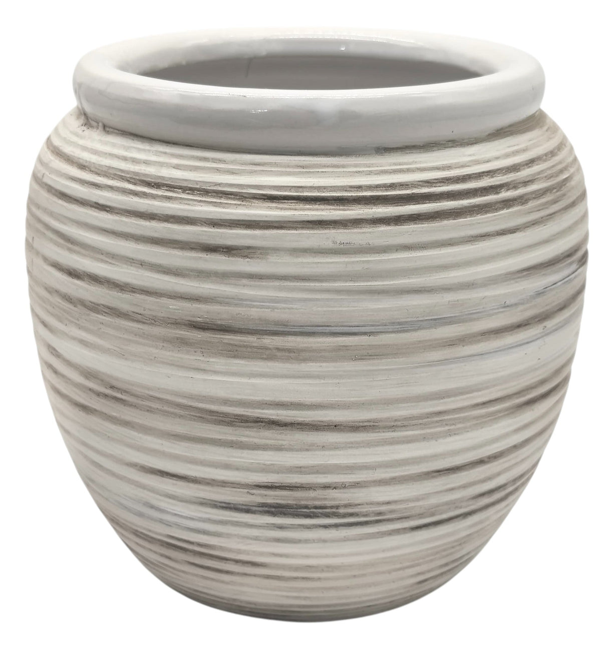 AKDC Ceramic Planter Pot 14.5cm*17cm, White/Brown Ripple Textured - Al Kabayel Discount CentreAKDC Ceramic Planter Pot 14.5cm*17cm, White/Brown Ripple TexturedFlower/Plant PotsAKDCAl Kabayel Discount Centre