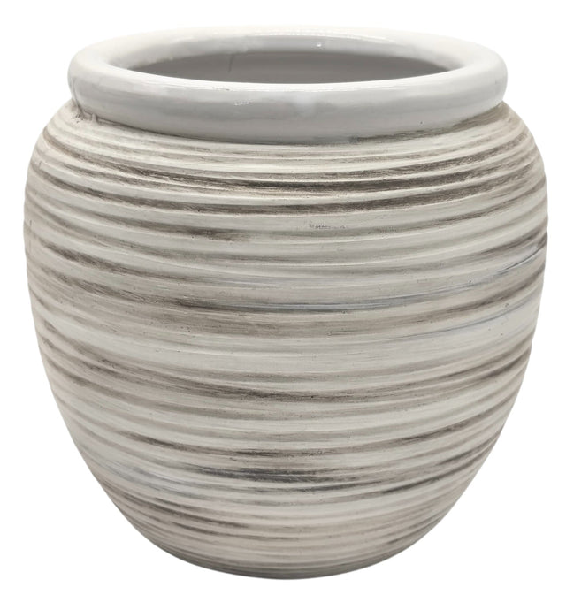 AKDC Ceramic Planter Pot 14.5cm*17cm, White/Brown Ripple Textured - Al Kabayel Discount CentreAKDC Ceramic Planter Pot 14.5cm*17cm, White/Brown Ripple TexturedFlower/Plant PotsAKDCAl Kabayel Discount Centre