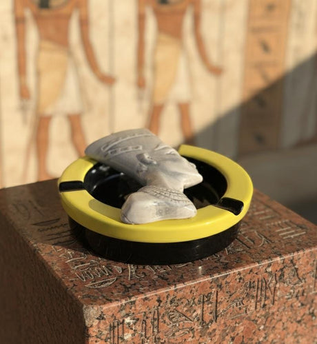 AKDC Ceramic Round Ashtray Egyptian Queen 3D Design – Black and Yellow Color Luxury Art - Inspired Home Décor Piece - Al Kabayel Discount CentreAKDC Ceramic Round Ashtray Egyptian Queen 3D Design – Black and Yellow Color Luxury Art - Inspired Home Décor PieceHome Décor AccentsAKDCAl Kabayel Discount Centre