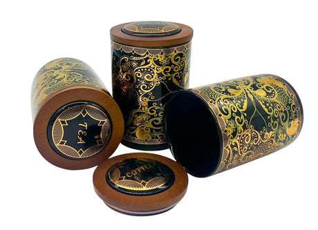 AKDC Ceramic Set of 3 Canister 1 Liter * 3 with a Wooden Lid, Black and Golden Floral Design - Al Kabayel Discount CentreAKDC Ceramic Set of 3 Canister 1 Liter * 3 with a Wooden Lid, Black and Golden Floral DesignJars & Food SaversAKDCAl Kabayel Discount Centre