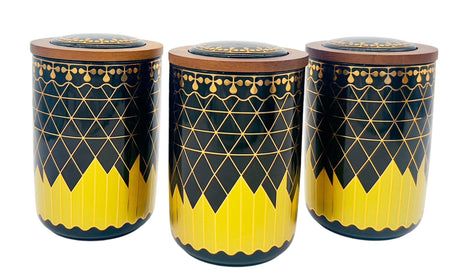AKDC Ceramic Set of 3 Canister 1 Liter * 3 with a Wooden Lid, Black and Golden Line Design - Al Kabayel Discount CentreAKDC Ceramic Set of 3 Canister 1 Liter * 3 with a Wooden Lid, Black and Golden Line DesignJars & Food SaversAKDCAl Kabayel Discount Centre