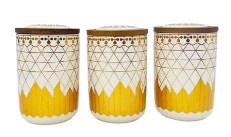 AKDC Ceramic Set of 3 Canister 1 Liter * 3 with Wooden Lid, White and Golden Line Design - Al Kabayel Discount CentreAKDC Ceramic Set of 3 Canister 1 Liter * 3 with Wooden Lid, White and Golden Line DesignJars & Food SaversAKDCAl Kabayel Discount Centre