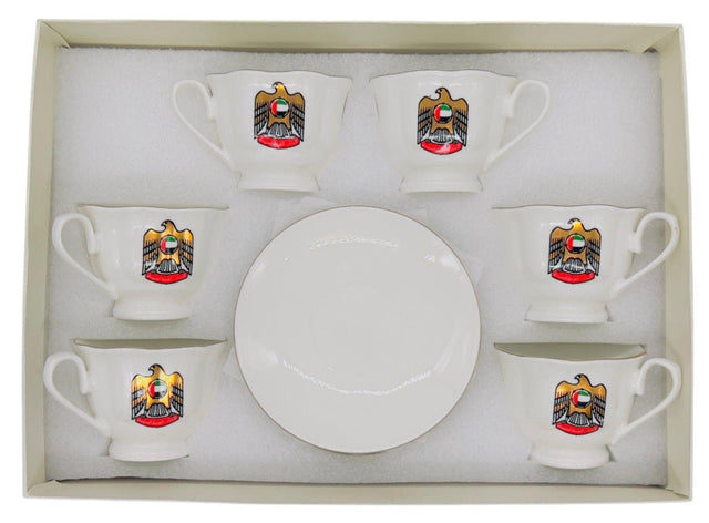 AKDC Ceramic Wave Cup and Saucer Set 100ml with UAE Logo, White - Al Kabayel Discount CentreAKDC Ceramic Wave Cup and Saucer Set 100ml with UAE Logo, WhiteTea SetsAl Kabayel Discount CentreAl Kabayel Discount Centre
