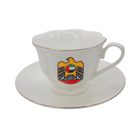 AKDC Ceramic Wave Cup and Saucer Set 100ml with UAE Logo, White - Al Kabayel Discount CentreAKDC Ceramic Wave Cup and Saucer Set 100ml with UAE Logo, WhiteTea SetsAl Kabayel Discount CentreAl Kabayel Discount Centre
